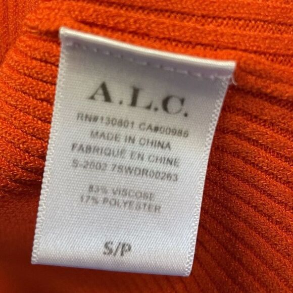 A.L.C. Vance Dress Women Small Orange Stretch Knit Sheath Mini Ruffle Hem - Picture 12 of 13